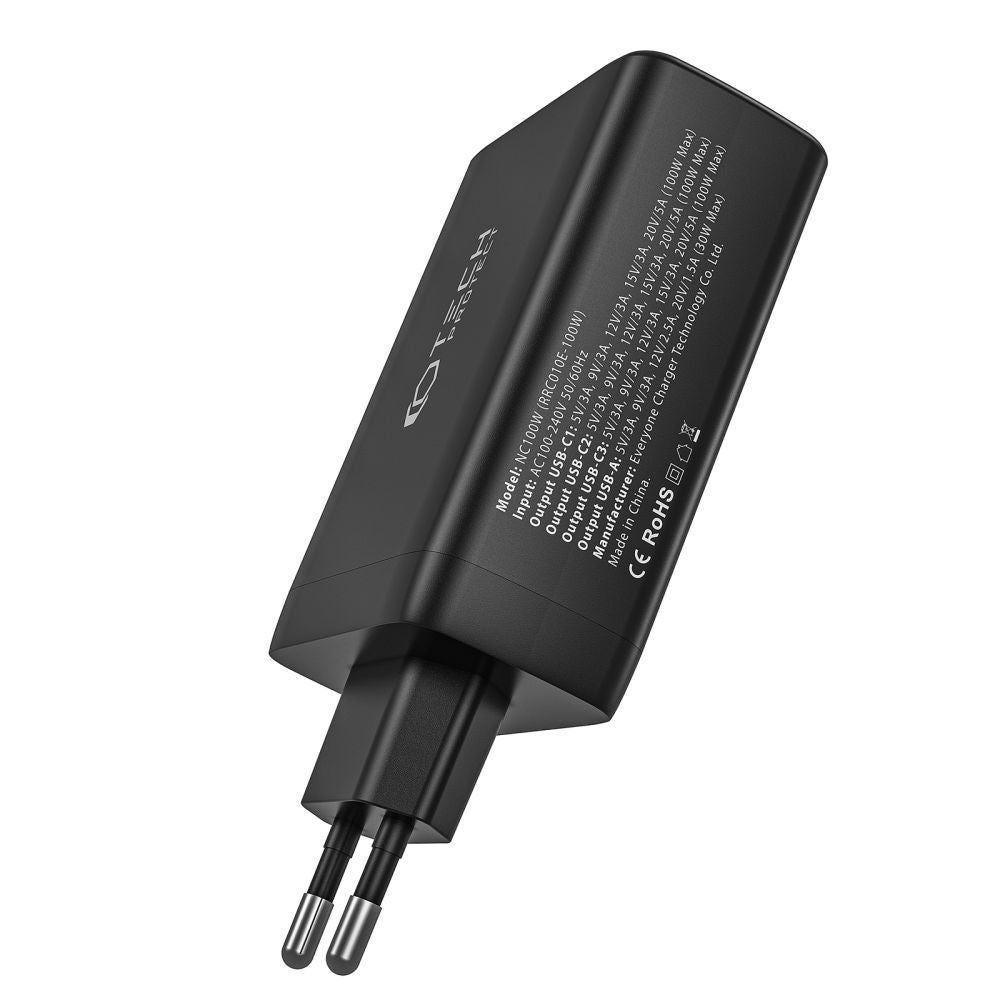 Tech Protect Nc100 W Gan 4 Ports Netværksopladder Pd 100 W / Qc3.0 Sort
