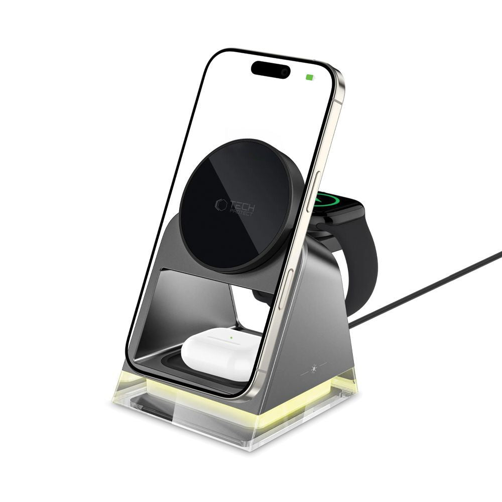Tech Protect Qi15 W A43 3 I 1 Magnetisk Magsafe Trådløs Oplader Sort