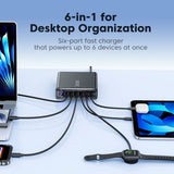 Tech Protect Dc240 W Gan 6 Ports Bordoplader Pd 240 W / Qc3.0 Sort