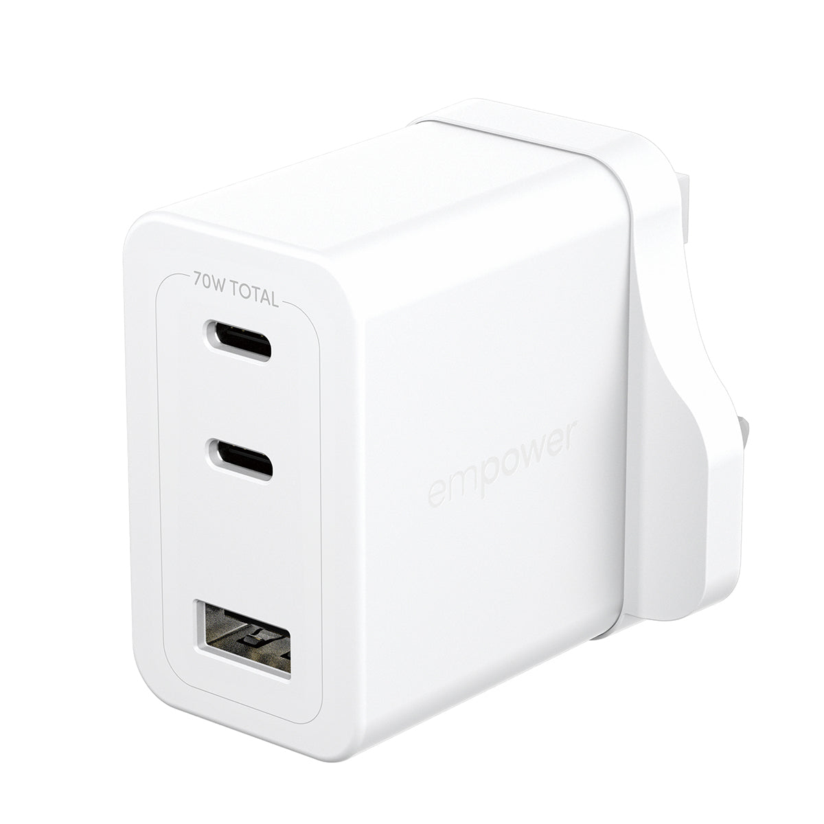 PanzerGlass empower by ® Turbo 70W Multiple Oplader inkl. 2 x USB-C + USB-A | UK Stik | Silver White