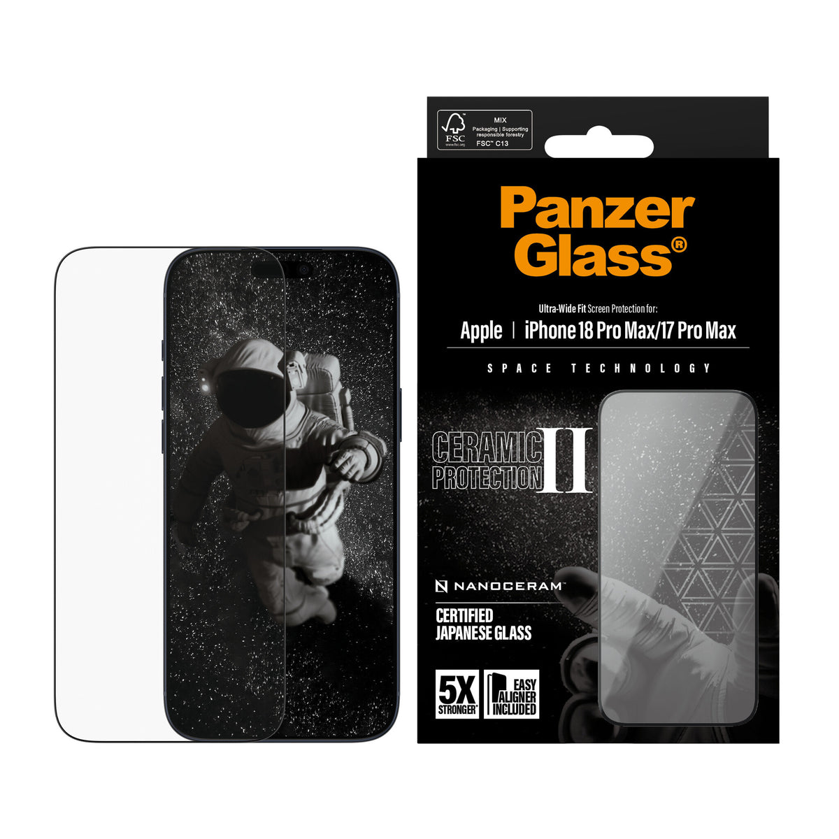 PanzerGlass ® Ceramic II Skærmbeskyttelse iPhone 17 Pro Max | Ultra-Wide Fit m. EasyAligner