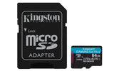 Kingston Technology 64 GB microSDXC Canvas Go! Plus Gen4 200MB/s A2 U3 V30-kort + adapter