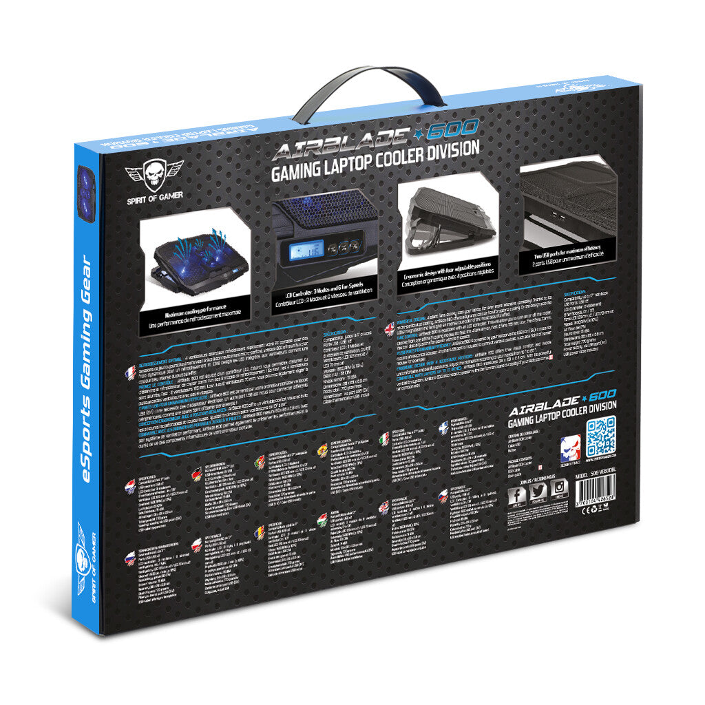 Spirit of Gamer Airblade 600 køling til laptop 43,2 cm (17") 1500 rpm Sort, Blå