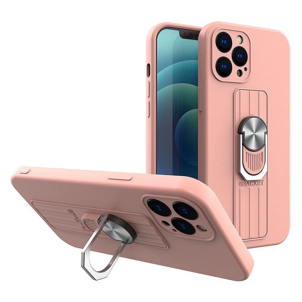 Ring Case silikon-hylster med fingergreb og stå for Samsung Galaxy A73 pink