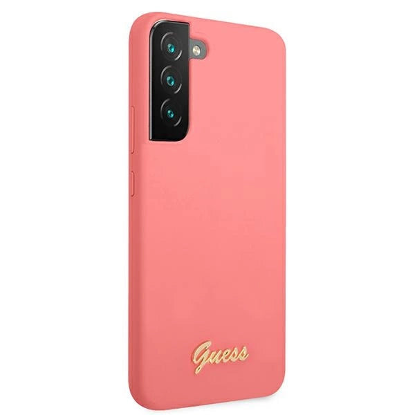 Guess GUHCS22MLSLMGFU S22+ S906 fuchsia/fuchsia hardcase Silikon Script Metal Logo