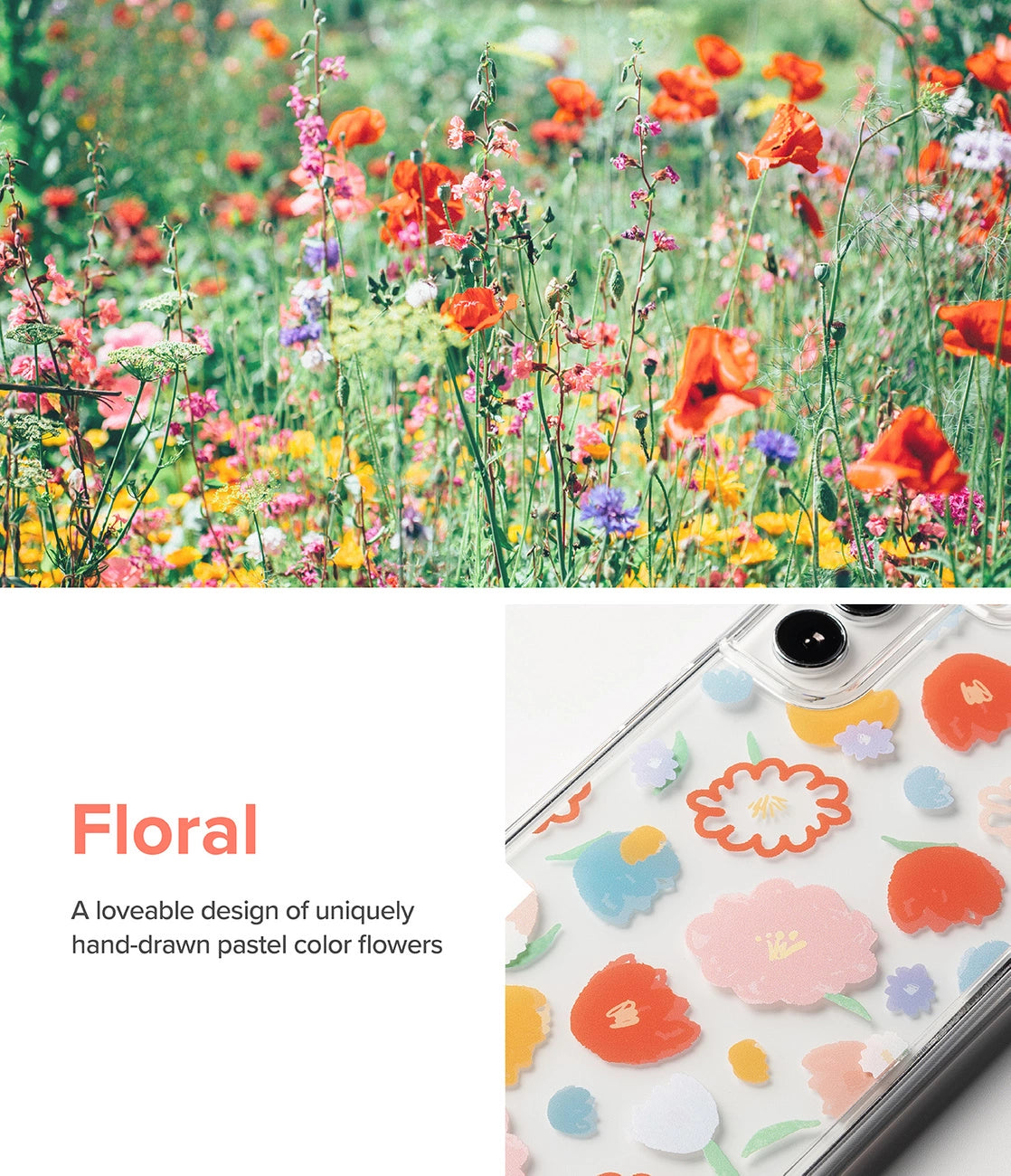 Ringke Fusion Design Armored Case Cover med Gel Frame til Samsung Galaxy S22 + (S22 Plus) gennemsigtig (Floral) (F593R31)