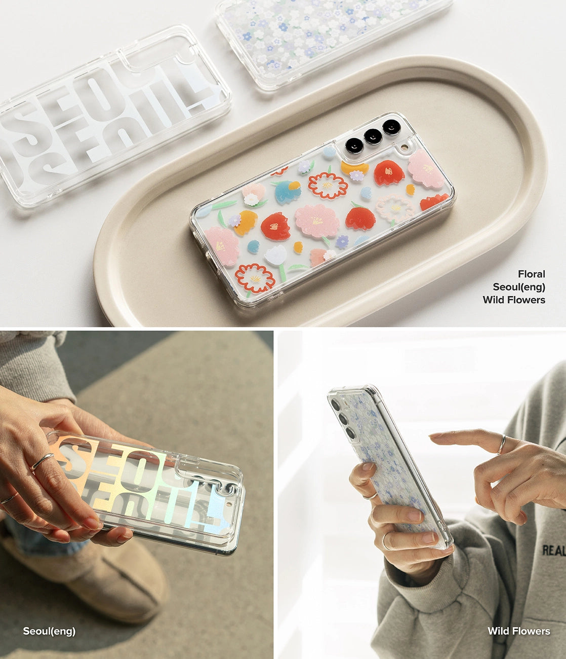 Ringke Fusion Design Armored Case Cover med Gel Frame til Samsung Galaxy S22 + (S22 Plus) gennemsigtig (Floral) (F593R31)