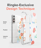 Ringke Fusion Design Armored Case Cover med Gel Frame til Samsung Galaxy S22 + (S22 Plus) gennemsigtig (Floral) (F593R31)