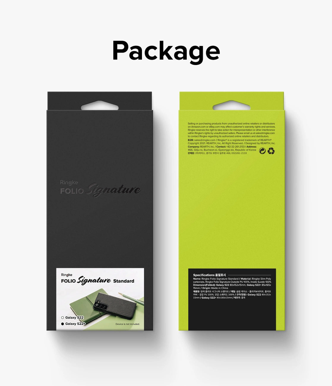 Ringke Folio Signature Flip Leather Case til Samsung Galaxy S22 + (S22 Plus) sort (FSS118R262)