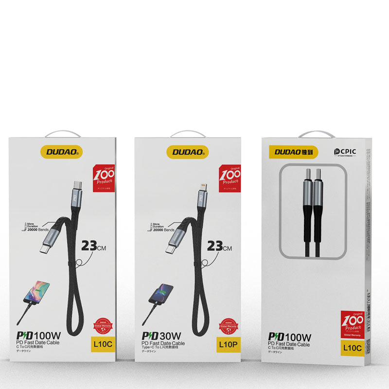 Dudao L10C USB-C - USB-C PD Cable 100W 5A 0.23m - Black
