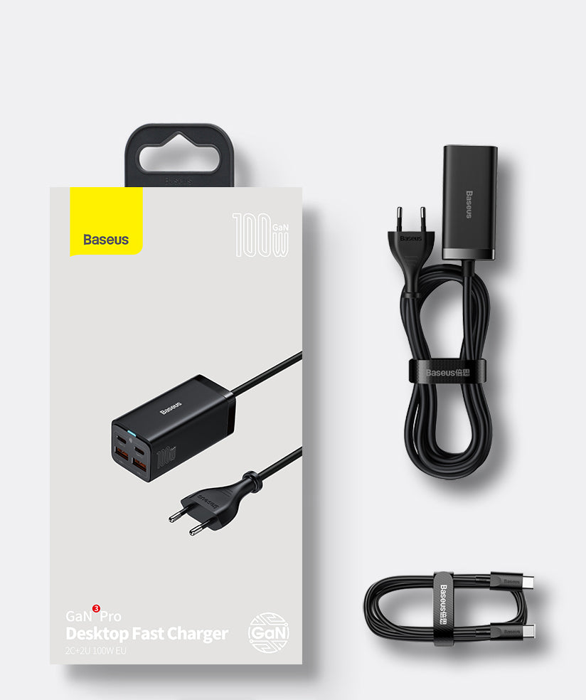 Baseus GaN3 Pro fast universal GaN charger 2 x USB Type C / 2x USB 100W PD3.0, QC4.0 +, AFC black (CCGP000101)