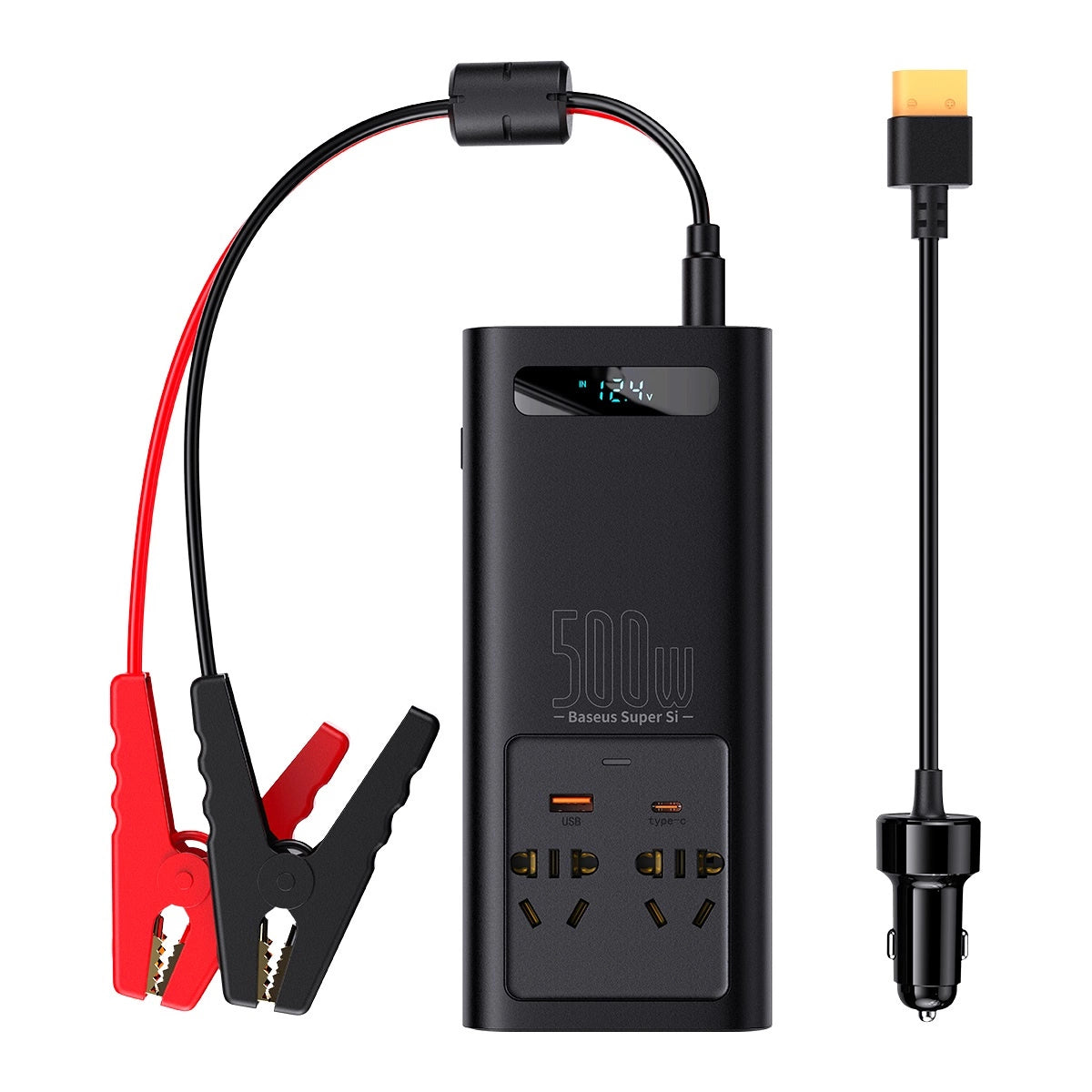 Baseus bilstrømsomformer 150W 12V / 500W 220V (EU- og KN-stik) sort (CGNB000101)
