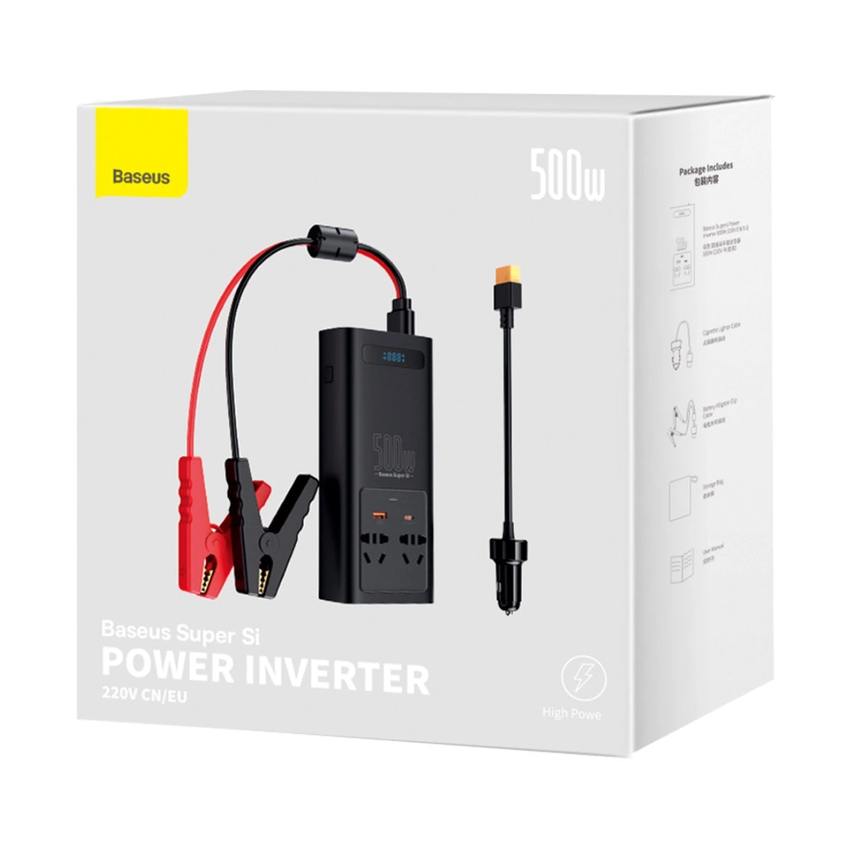 Baseus bilstrømsomformer 150W 12V / 500W 220V (EU- og KN-stik) sort (CGNB000101)
