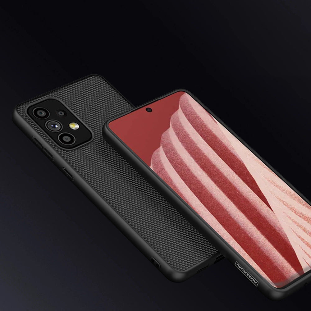 Nillkin Textured Case holdbar forstærket etui med gel ramme og nylon tilbage til Samsung Galaxy A73 sort