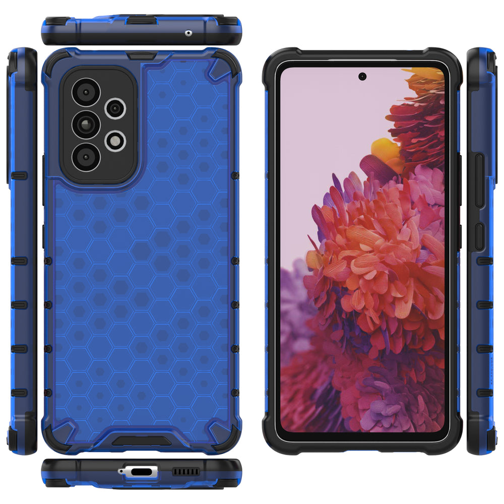 Honeycomb case pansret cover med en gel ramme til Samsung Galaxy A73 blå