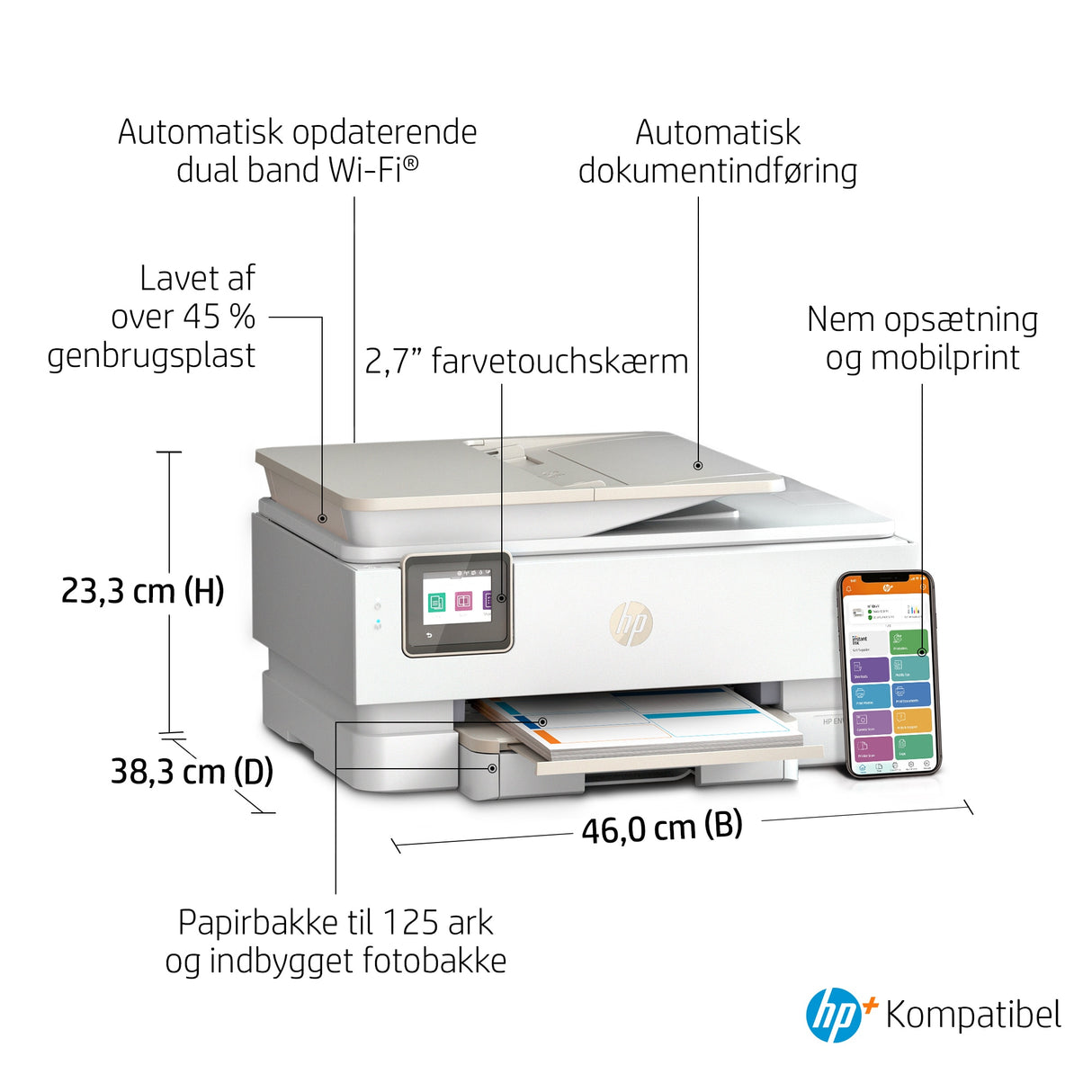 HP ENVY Inspire 7920e Trådløst All-in-One Farve Printer, Instant Ink; Kopimaskine, scanner