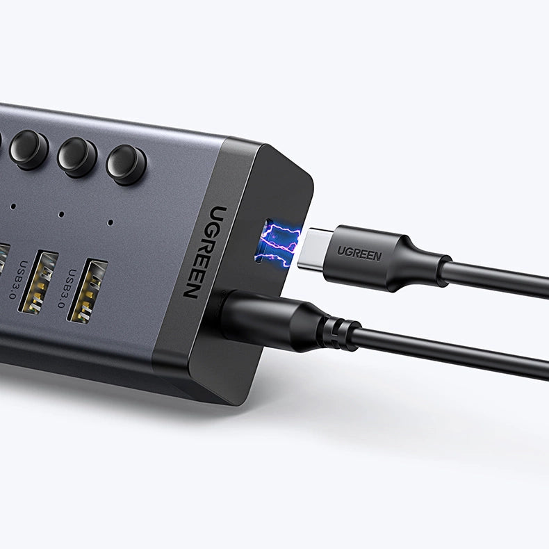 Ugreen multifunktionelle HUB 7in1 USB Type C - 7x USB Type A 3.0 PD DC 12V grå (CM481)