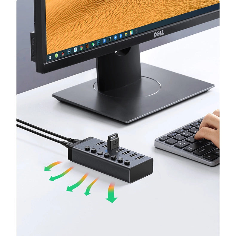 Ugreen multifunktionelle HUB 7in1 USB Type C - 7x USB Type A 3.0 PD DC 12V grå (CM481)
