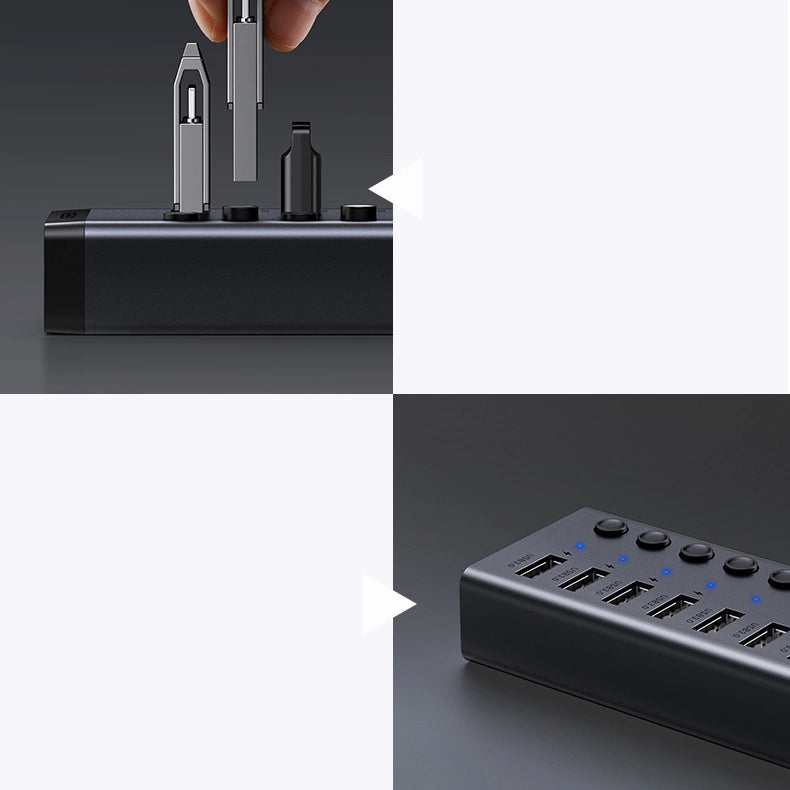 Ugreen multifunktionelle HUB 7in1 USB Type C - 7x USB Type A 3.0 PD DC 12V grå (CM481)