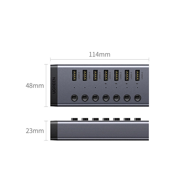Ugreen multifunktionelle HUB 7in1 USB Type C - 7x USB Type A 3.0 PD DC 12V grå (CM481)