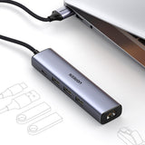 Ugreen multifunktionsadapter HUB USB 3.0 - 3 x USB / Ethernet RJ-45 / USB Type C PD grå (CM475)