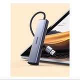 Ugreen multifunktionsadapter HUB USB 3.0 - 3 x USB / Ethernet RJ-45 / USB Type C PD grå (CM475)