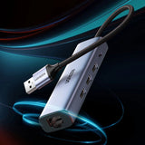 Ugreen multifunktionsadapter HUB USB 3.0 - 3 x USB / Ethernet RJ-45 / USB Type C PD grå (CM475)