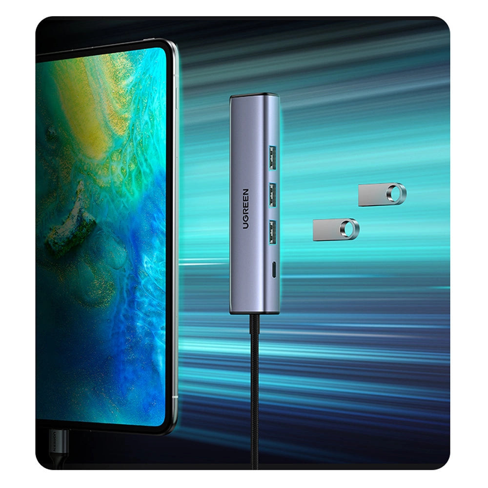 Ugreen multifunktionsadapter HUB USB 3.0 - 3 x USB / Ethernet RJ-45 / USB Type C PD grå (CM475)