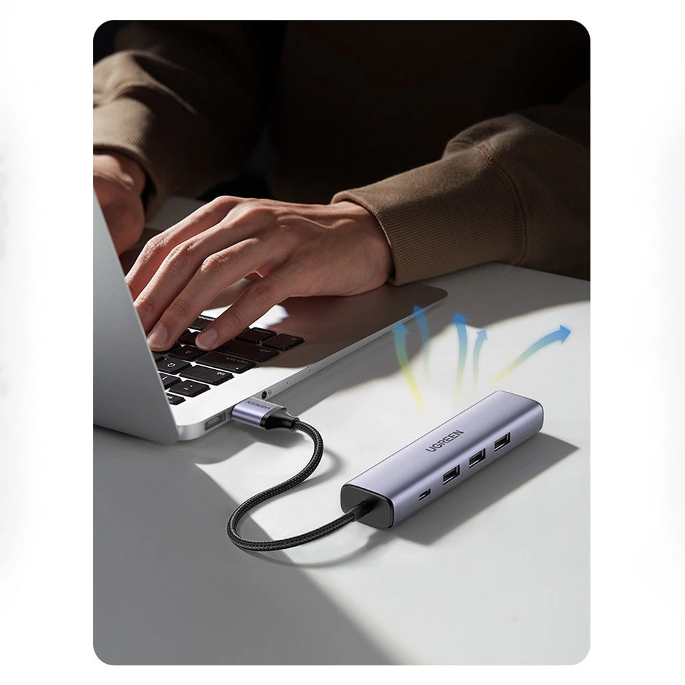 Ugreen multifunktionsadapter HUB USB 3.0 - 3 x USB / Ethernet RJ-45 / USB Type C PD grå (CM475)