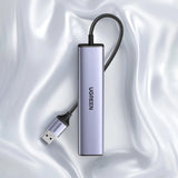 Ugreen multifunktionsadapter HUB USB 3.0 - 3 x USB / Ethernet RJ-45 / USB Type C PD grå (CM475)