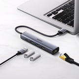 Ugreen multifunktionsadapter HUB USB 3.0 - 3 x USB / Ethernet RJ-45 / USB Type C PD grå (CM475)