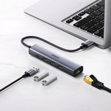 Ugreen multifunktionsadapter HUB USB 3.0 - 3 x USB / Ethernet RJ-45 / USB Type C PD grå (CM475)