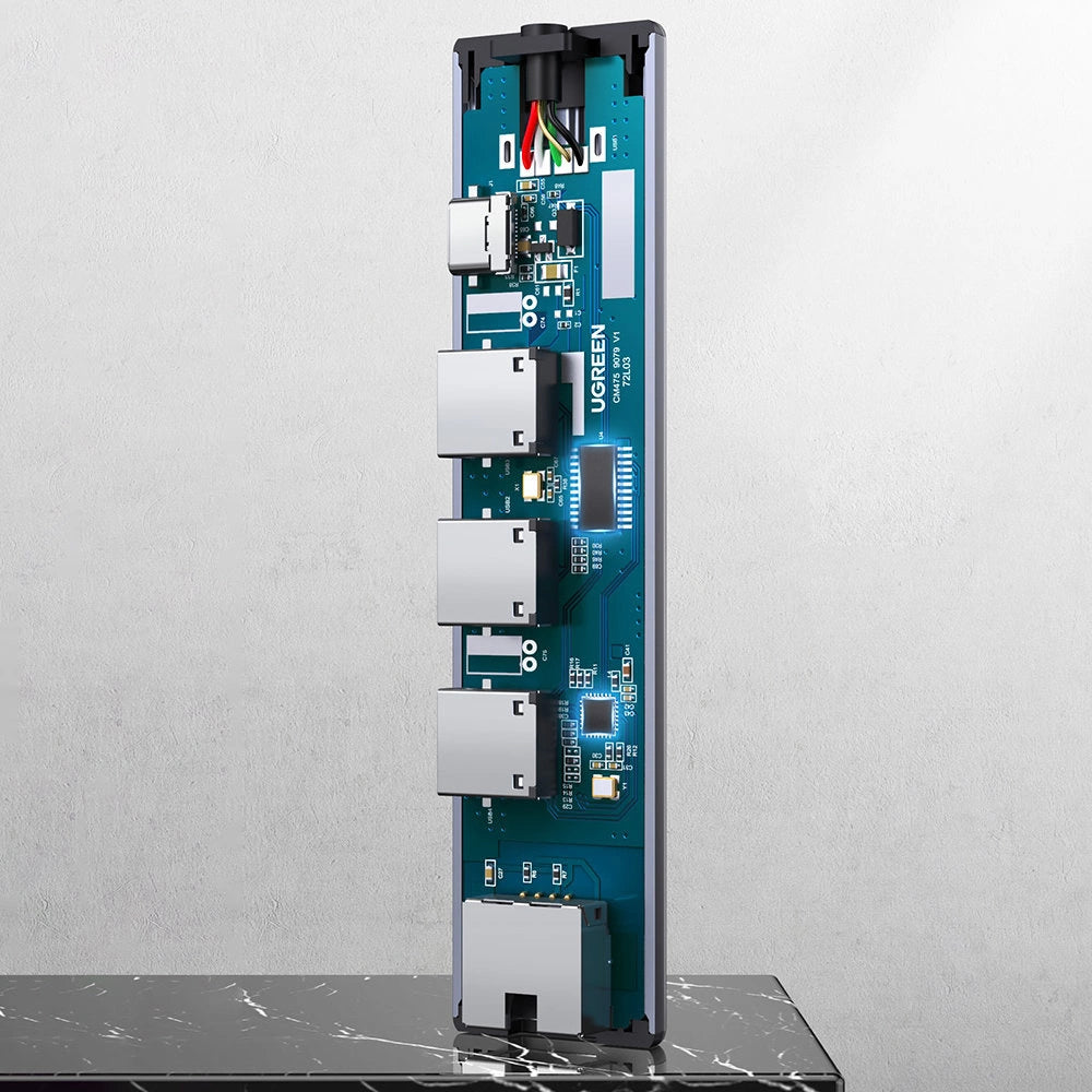 Ugreen multifunktionsadapter HUB USB 3.0 - 3 x USB / Ethernet RJ-45 / USB Type C PD grå (CM475)