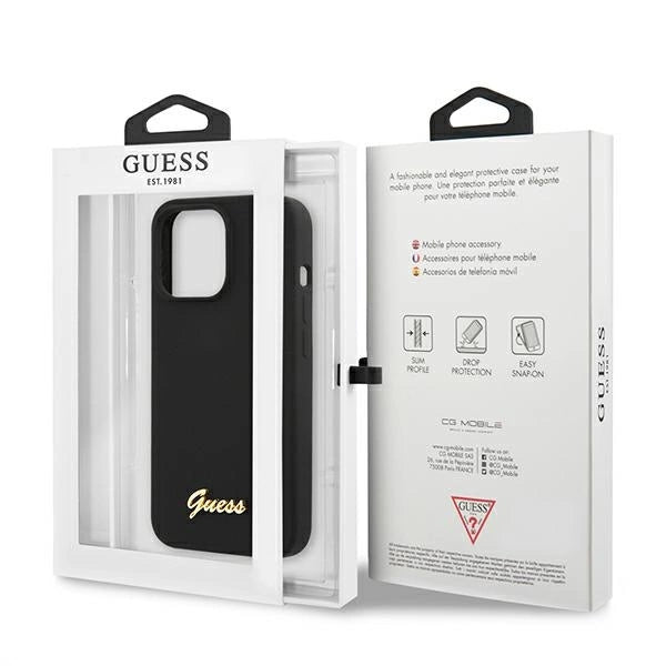 Guess GUHMP13LLSLMGBK iPhone 13 Pro / 13 6.1" sort/sort hardcase Silicone Script Gold Logo MagSafe