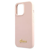 Guess GUHMP13LLSLMGLP iPhone 13 Pro / 13 6.1" lyserød/lyserød hardcase Silicone Script Gold Logo Magsafe