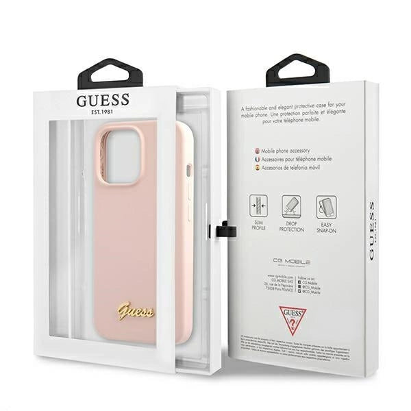 Guess GUHMP13LLSLMGLP iPhone 13 Pro / 13 6.1" lyserød/lyserød hardcase Silicone Script Gold Logo Magsafe