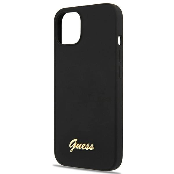 Guess GUHMP13MLSLMGBK iPhone 13 6.1" sort/sort hardcase Silicone Script Gold Logo Magsafe