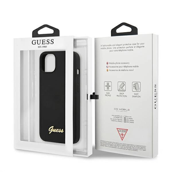 Guess GUHMP13MLSLMGBK iPhone 13 6.1" sort/sort hardcase Silicone Script Gold Logo Magsafe