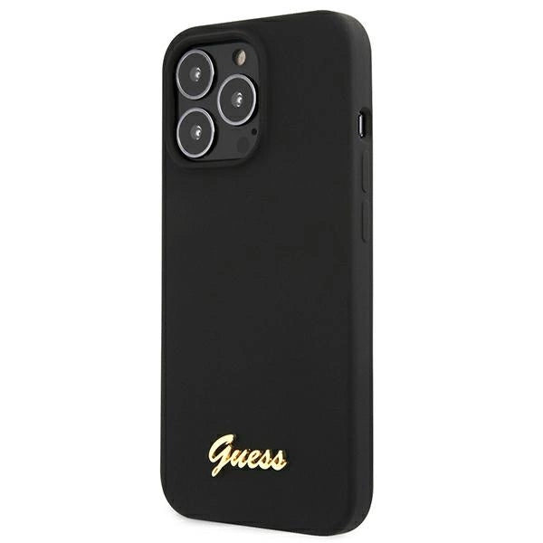 Guess GUHMP13XLSLMGBK iPhone 13 Pro Max 6,7" sort/sort hårdkasse Silikon Script Gold Logo MagSafe