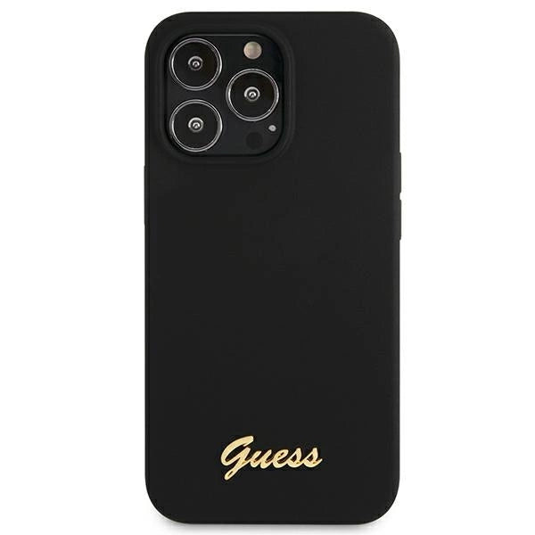 Guess GUHMP13XLSLMGBK iPhone 13 Pro Max 6,7" sort/sort hårdkasse Silikon Script Gold Logo MagSafe