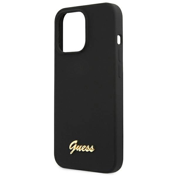 Guess GUHMP13XLSLMGBK iPhone 13 Pro Max 6,7" sort/sort hårdkasse Silikon Script Gold Logo MagSafe