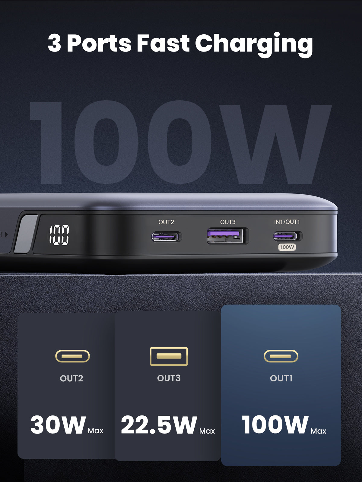 Ugreen 25188 powerbank 20000 mAh Grå