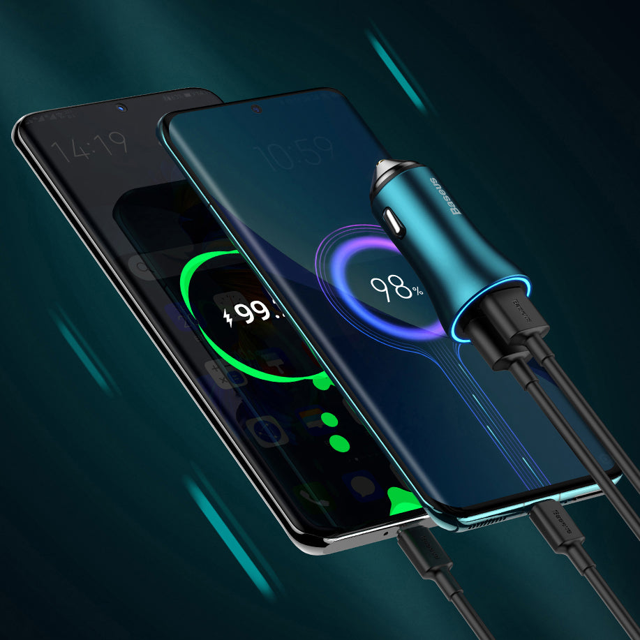 Baseus Golden Contactor Max fast car charger USB + USB type C 60 W Quick Charge blue (CGJM000103)