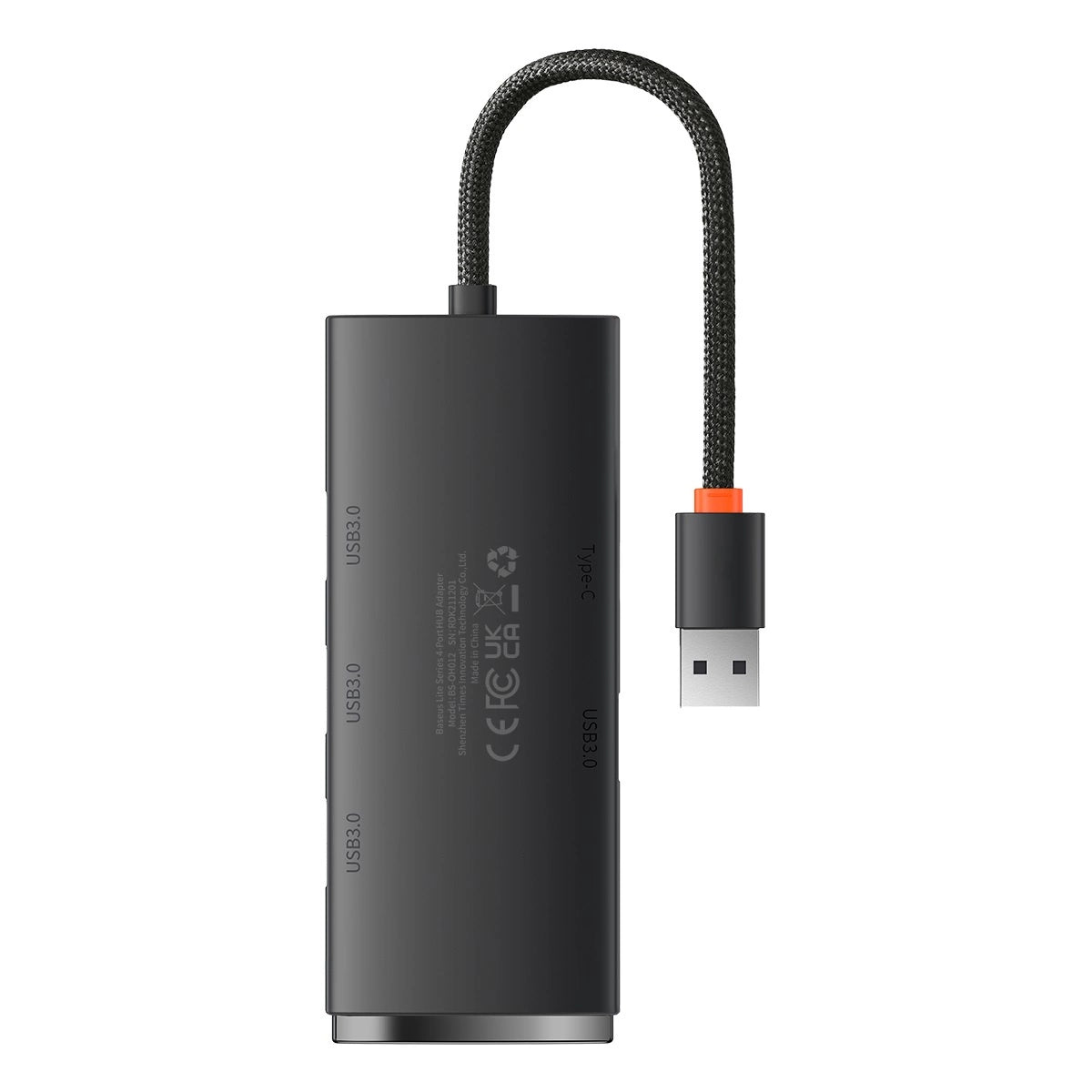 Baseus Lite Series HUB 4-Port (USB-A til 4xUSB-A 3.0) 0,25m sort (WKQX030001)