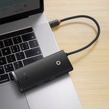 Baseus Lite Series multifunctional HUB USB Type C - 2 x USB 3.0 / USB Type C PD / HDMI 1,4 / SD / TF black (WKQX050101)