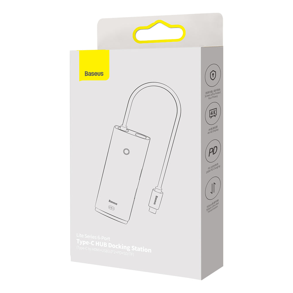 Baseus Lite Series multifunctional HUB USB Type C - 2 x USB 3.0 / USB Type C PD / HDMI 1,4 / SD / TF white (WKQX050102)