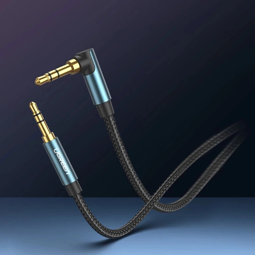 Grønne vinklet AUX-kabel 2 x mini jack 3,5 mm 1m blå (AV112)