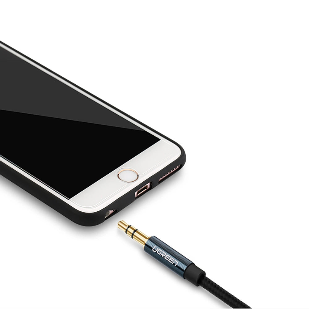 Grønne vinklet AUX-kabel 2 x mini jack 3,5 mm 1m blå (AV112)