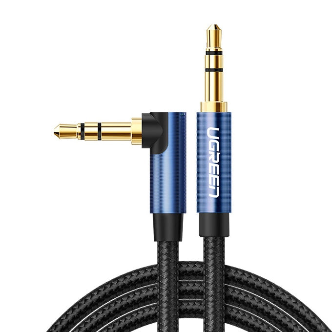 Grønne vinklet AUX-kabel 2 x mini jack 3,5 mm 1m blå (AV112)