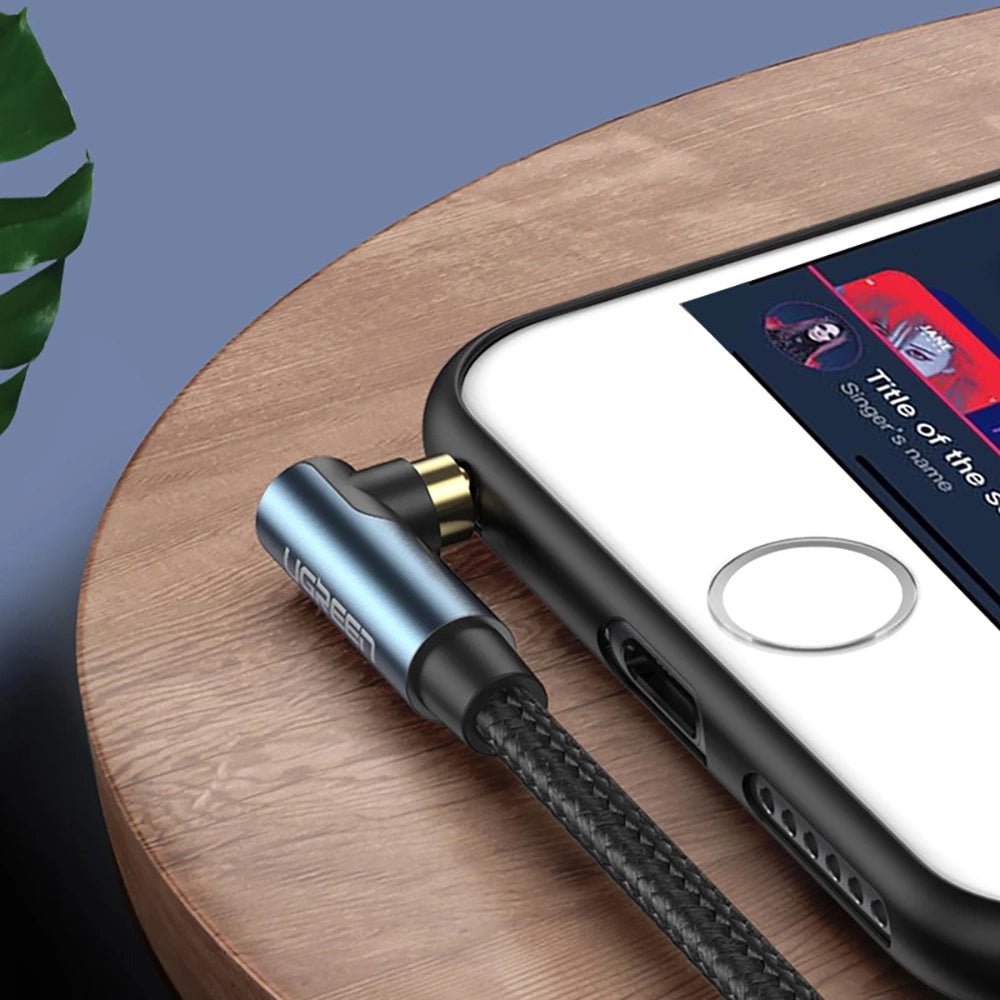 Grønne vinklet AUX-kabel 2 x mini jack 3,5 mm 1m blå (AV112)